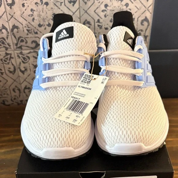 Adidas Mesh White and Light Blue Running Shoes - Picture 2 of 5